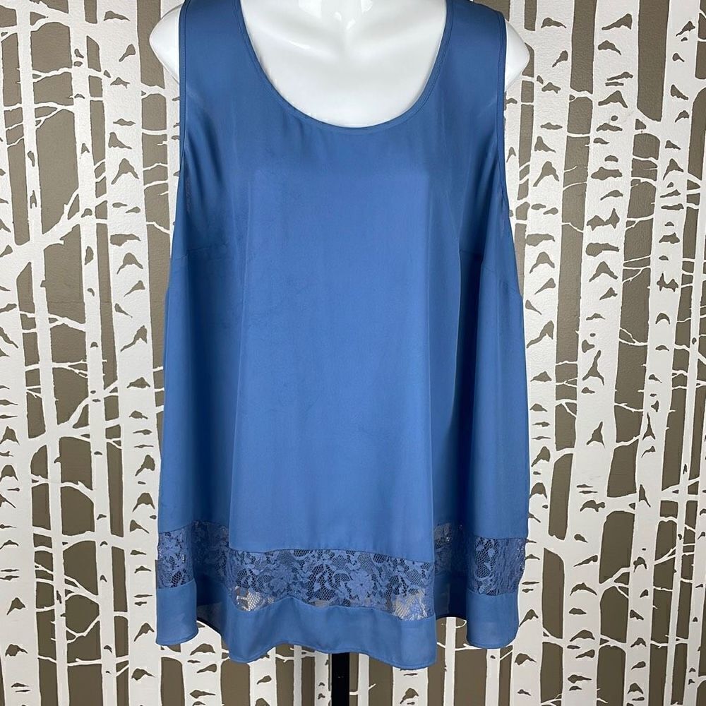 Worthington Distressed Wash Lace Trim Tank Top sz 2X